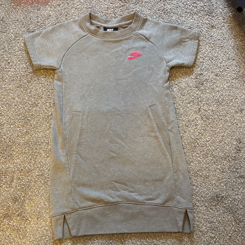 Nike Kids Gray Sweatshirt Dress with Pink Logo
